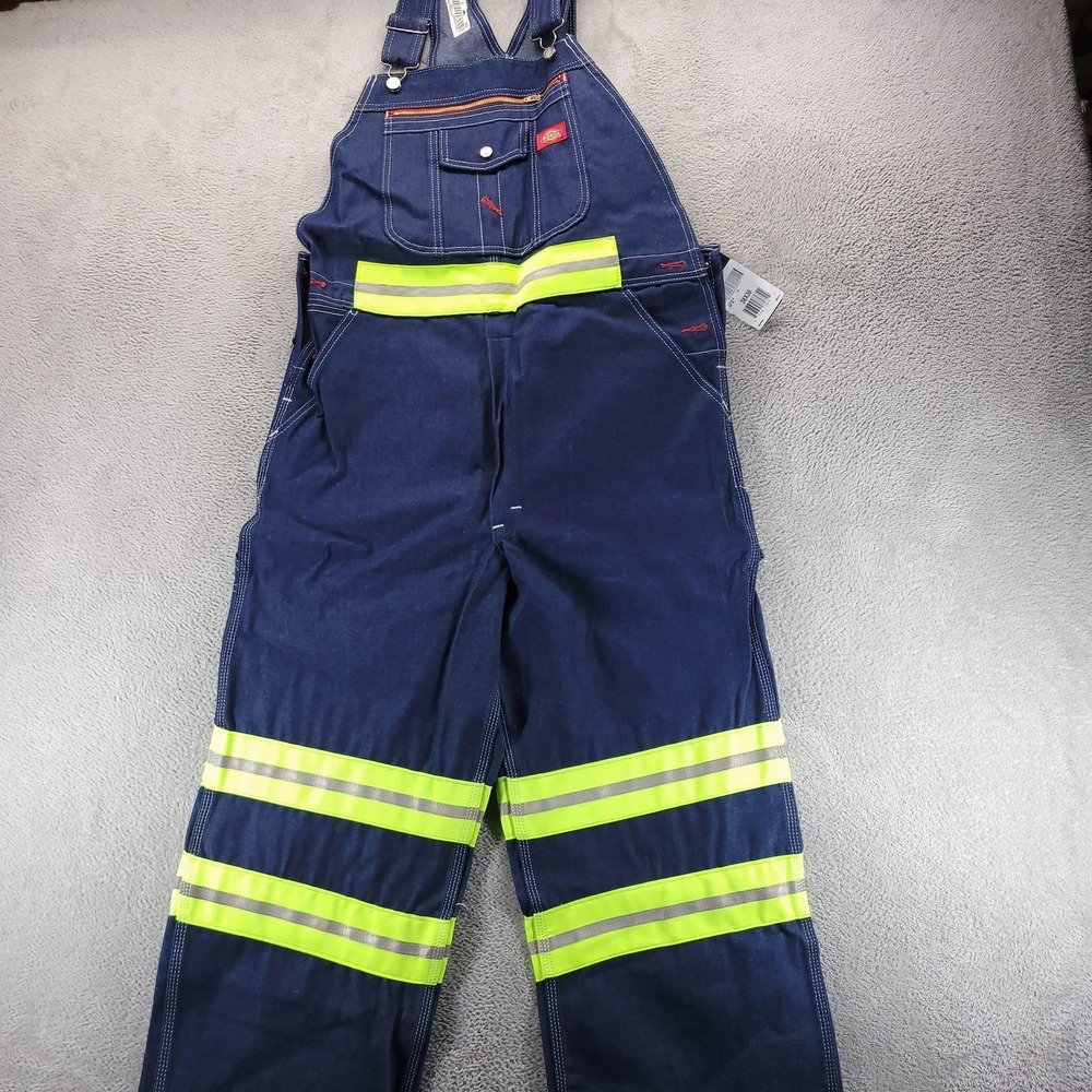 Dickies Overalls Mens 38x30 Blue Denim Reflective Safety Workwear Construction